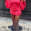 Dresses female | Sexy Hooded Pleated Backless Mini Dress Red