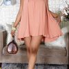 Dresses female | Round Neck V-Shaped Hollow Irregular Edge A-Line Cape Dress Pink