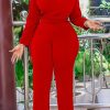 Jumpsuits & Rompers female | Fashion Long Sleeve Solid Color Casual Wide Leg Jumpsuit