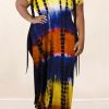 Dresses female | Plus Size Tie Dye Side Slit Maxi Dress