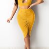 2-Pieces female | Glamorous Solid One Shoulder Drawstring Skirt Set