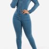 Jumpsuits & Rompers female | Casual Elastic Long-Sleeved Washed Denim Jumpsuit Wathet Blue