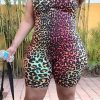 Jumpsuits & Rompers female | Casual Sports Sleeveless Gradient Leopard Print Romper Black