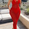 Dresses female | Sexy Solid Color Halter Eyelet Maxi Dress