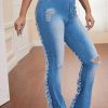 Bottoms female | Fashion Hole Slim Fit High Waist Flared Jeans Blue