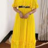 Dresses female | Temperament Chiffon Ruffle Solid Color Slip Maxi Dress(Without Belt)