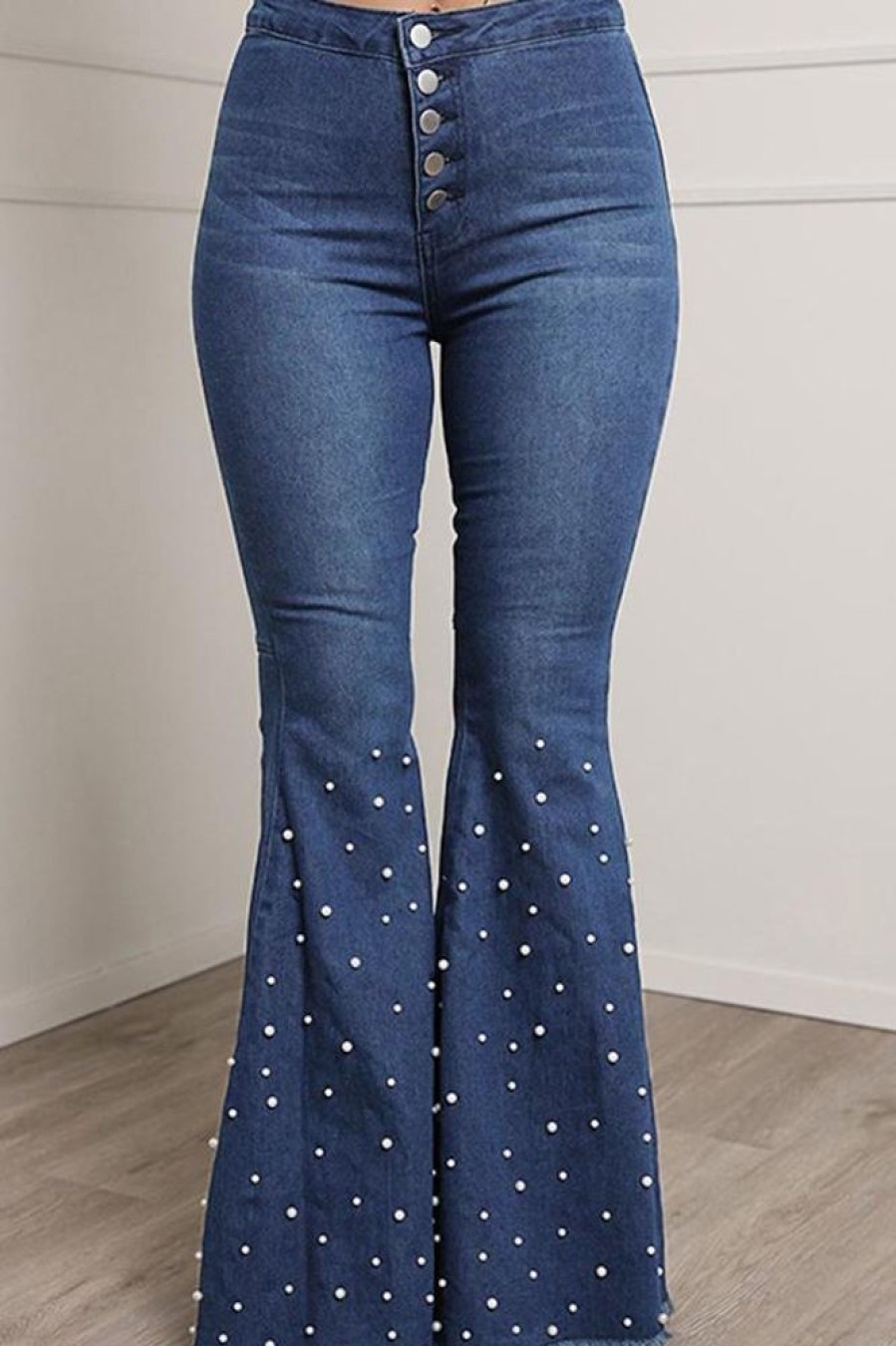 Bottoms female | Fashion Beaded Flared High Rise Jeans