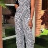 Jumpsuits & Rompers female | Elegant Chiffon Stripe Print Wide Leg Jumpsuit White