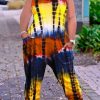 Jumpsuits & Rompers female | Tie Dye U Collar Pocket Casual Jumpsuit