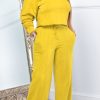 2-Pieces female | Simple Solid Color Round Neck Long Sleeve Sweatshirt Elastic Waist Pant Suits