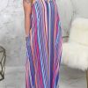 Dresses female | Fashion Color Stripe Loose Sleeveless V-Neck Sling Long Dress