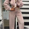 2-Pieces female | Simple Pleated Solid Color Long Sleeve Blouse Elastic Waist Straight-Leg Pant Suits