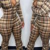 Jumpsuits & Rompers female | Fashion Plaid Slim-Fit Pile Pleated Jumpsuit Multicolor