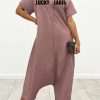 Jumpsuits & Rompers female | Statement Short Sleeve Letter Print Low Crotch Jumpsuits