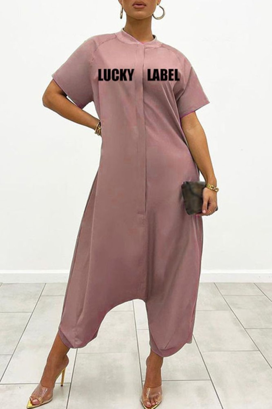 Jumpsuits & Rompers female | Statement Short Sleeve Letter Print Low Crotch Jumpsuits