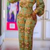 Jumpsuits & Rompers female | Fashion Off Shoulder Lantern Sleeve Printed Jumpsuit Green