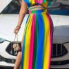 2-Pieces female | Plus Size Ruffled Rainbow Lace Up Dress Suit Multicolor