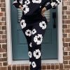 2-Pieces female | Casual Two-Tone Print Hoodie Drawstring Pant Suits Black