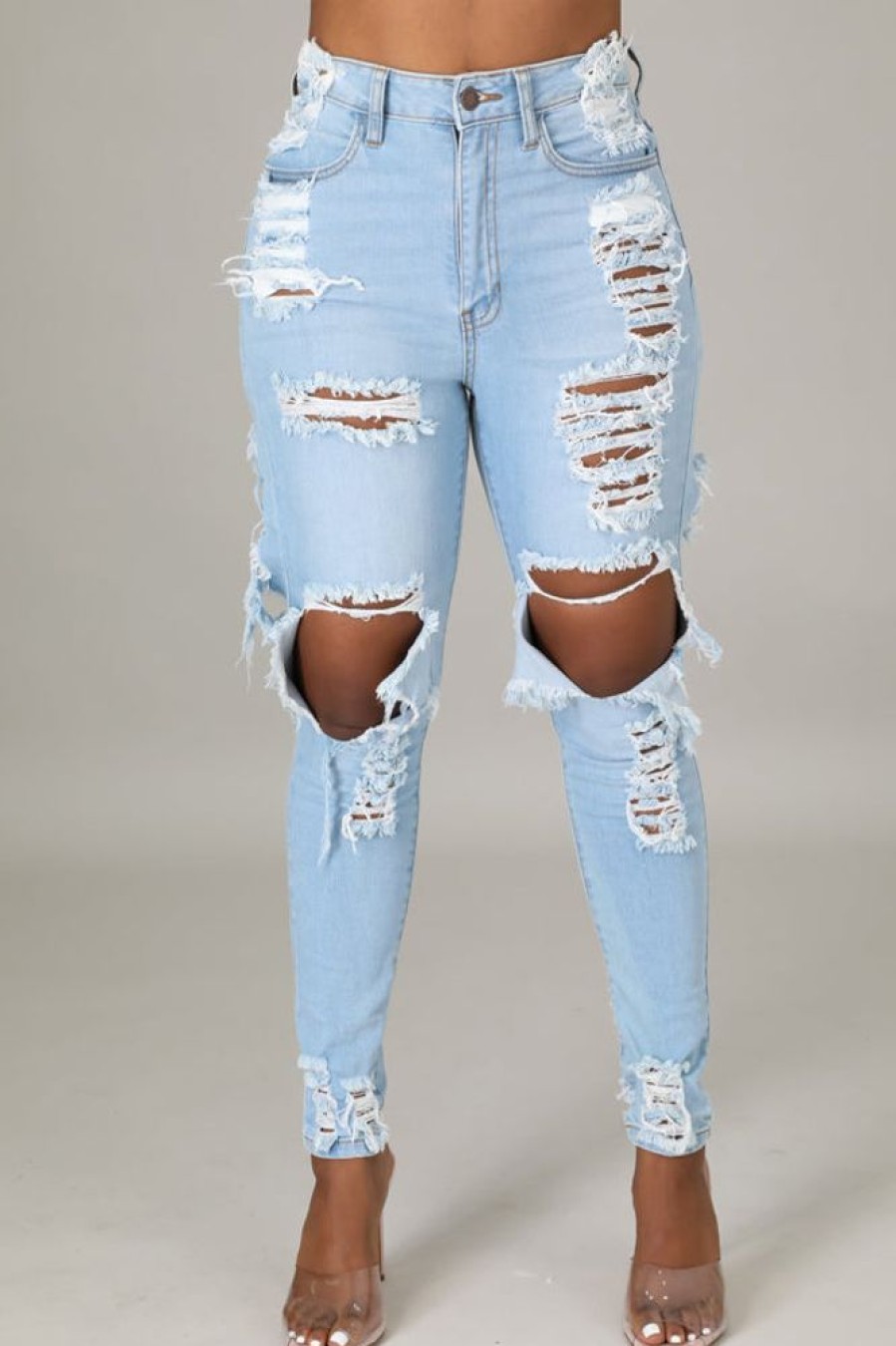 Bottoms female | Casual High Waist Ripped Jeans