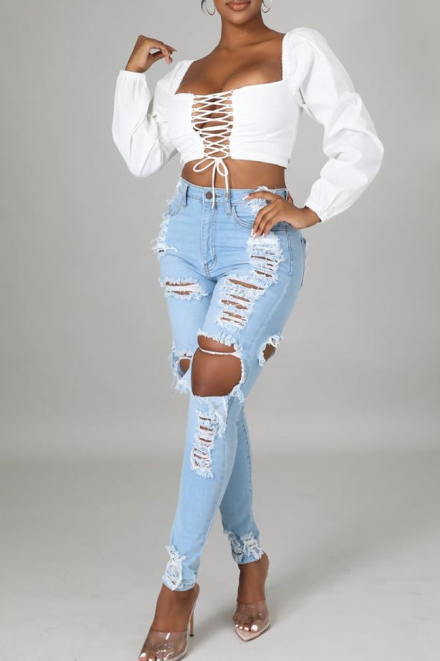 Bottoms female | Casual High Waist Ripped Jeans