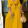 2-Pieces female | Romantic Deep V Neck Half Sleeve Lace Up High Waist Wide Leg Pant Suits