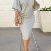 Dresses female | Five-Point Lantern Sleeve Loose Casual Plus Size Midi Dress