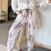 2-Pieces female | Casual Tie-Dye Print V-Neck Hoodie Drawstring Pocket Pant Suits Multicolor