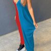 Jumpsuits & Rompers female | Casual Loose V-Neck Colorblock Patchwork Jumpsuit