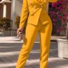 2-Pieces female | Commuter Double Breasted Lapel Slim Fit Blazer Solid Color Pant Suits