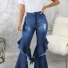 Bottoms female | Fashion High Waist Ruffle Flare Jeans Blue