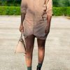 Dresses female | Fashion Long Sleeve Zip Pocket Colorblock Mini Dress Khaki