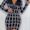 Dresses female | Sexy Faux Pu Stitching Lapel Printed Slim Mini Dress