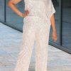 Jumpsuits & Rompers female | Elegant One-Shoulder Sequined Half Sleeve Solid Color Jumpsuit