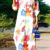 Dresses female | Fashion Print Long Sleeve Single Breasted Shirt Maxi Dress