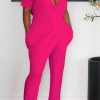 Jumpsuits & Rompers female | Fashion Solid Color Short Sleeve Jumpsuit