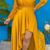 Dresses female | Plus Size Asymmetrical Panels Long Sleeve Dress