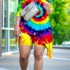 2-Pieces female | Tie Dye Oblique Shoulder Irregular Pant Suits