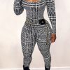 Jumpsuits & Rompers female | Sexy Houndstooth Cutout Long Sleeve Jumpsuit Black