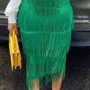 Bottoms female | Temperament High Waist Slim Fit Tassels Bag Hip Midi Skirt