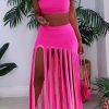 2-Pieces female | Solid Fringe One Shoulder Skirt Set