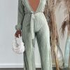 Jumpsuits & Rompers female | Sexy Deep V Lapel Pleated High Waist Wide Leg Jumpsuit Light Green