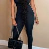 Jumpsuits & Rompers female | Fashion Slit Slim-Fit Trim Sleeveless Jumpsuit Black