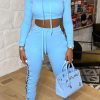 2-Pieces female | F Ion Sexy Hollow Strap Solid Color Hooded Two-Piece Pants Suit