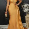 Dresses female | Fashion Solid Color One Shoulder High Waist Draped Party Long Gown Dress