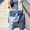 Jumpsuits & Rompers female | Stylish Bandeau Faux Denim Patch Loose Pocket Long Jumpsuit Blue