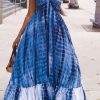 Dresses female | Fashion Tie Dye High Waist Suspender Maxi Dress Blue