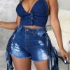 Bottoms female | Fashion Ripped Slim Stretch Denim Fringed Shorts