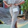 2-Pieces female | Casual Lapel Shirt Slit Skirt Two-Piece Set Ash