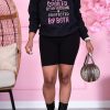 Tops & Outerwear female | Fashion Casual Letter Print Round Neck Loose Sweatshirt Plus Size Black