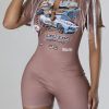 Jumpsuits & Rompers female | Printed Sexy V-Neck Slim Fit Tassel Short Sleeve Romper